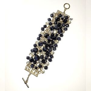 Black & Clear Beaded Cha-Cha Style Bracelet with Toggle Clasp